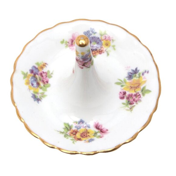 Vintage Bone China Ring Holder Dish Jewelry Floral Canada White Pink Gold 80s - Picture 4 of 8